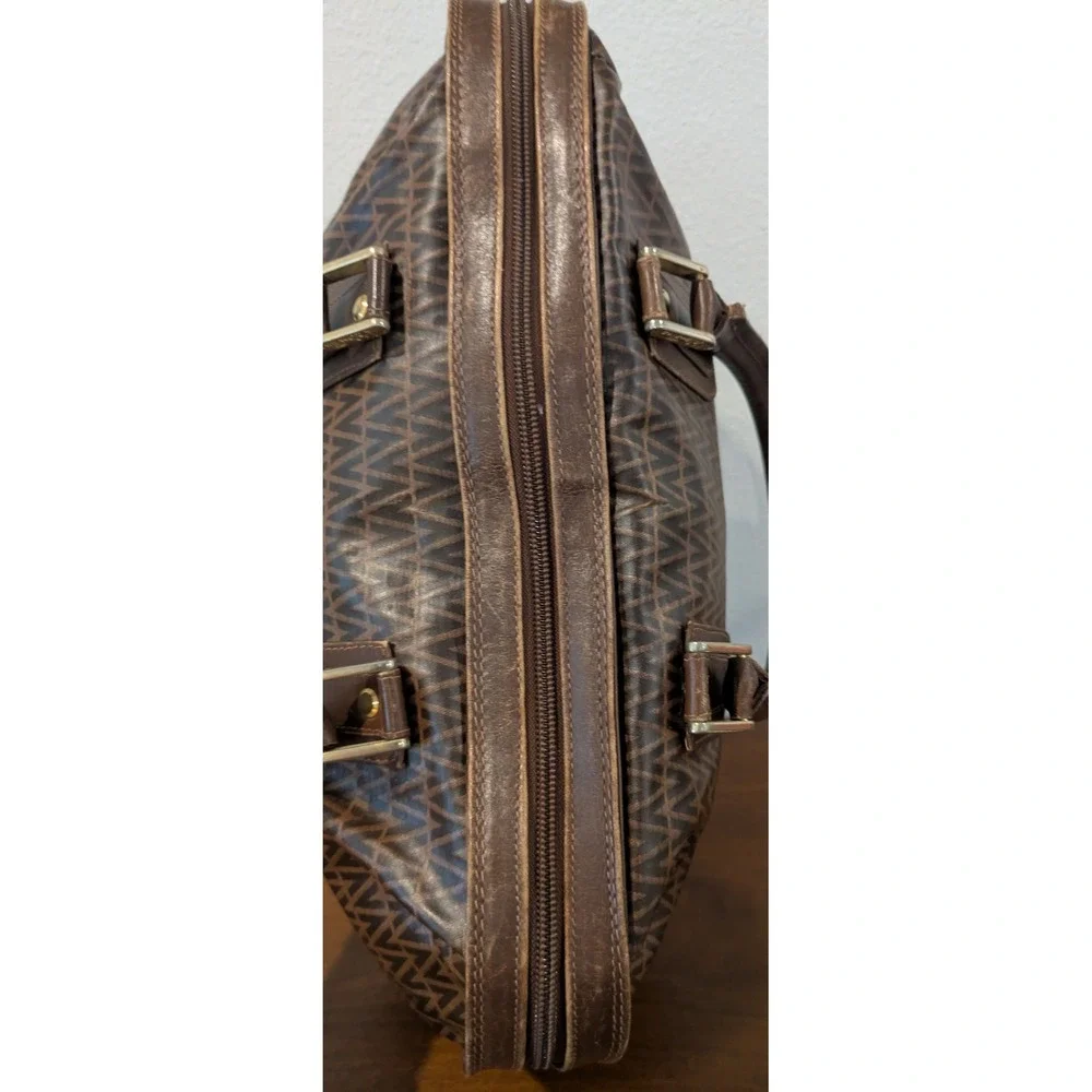 Mario Valentino Monogram Boston Bag Brown PVC Leather Satchel Made in Italy